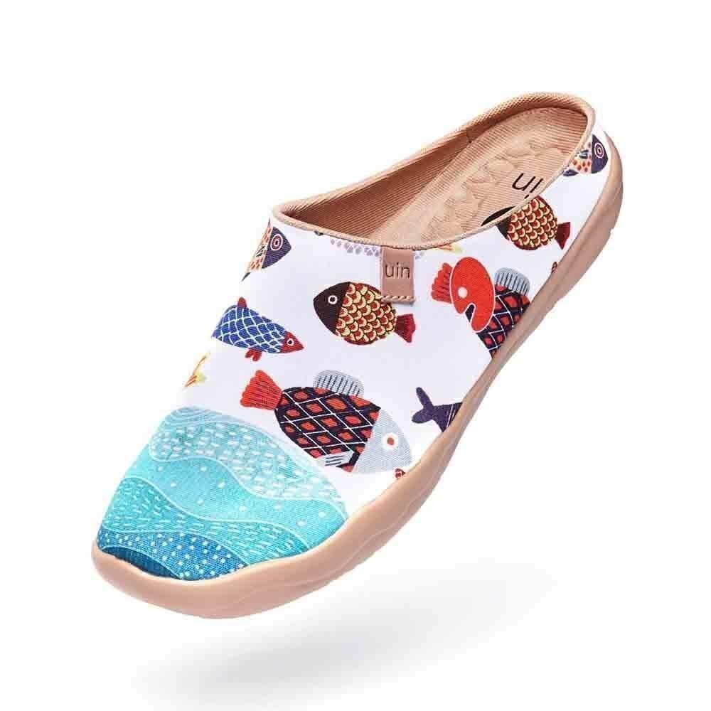 UIN Women's Slip On Mules Wide Toe Clog Casual Travel Shoes (Happy Fish-Slipper) - Picture 7 of 10